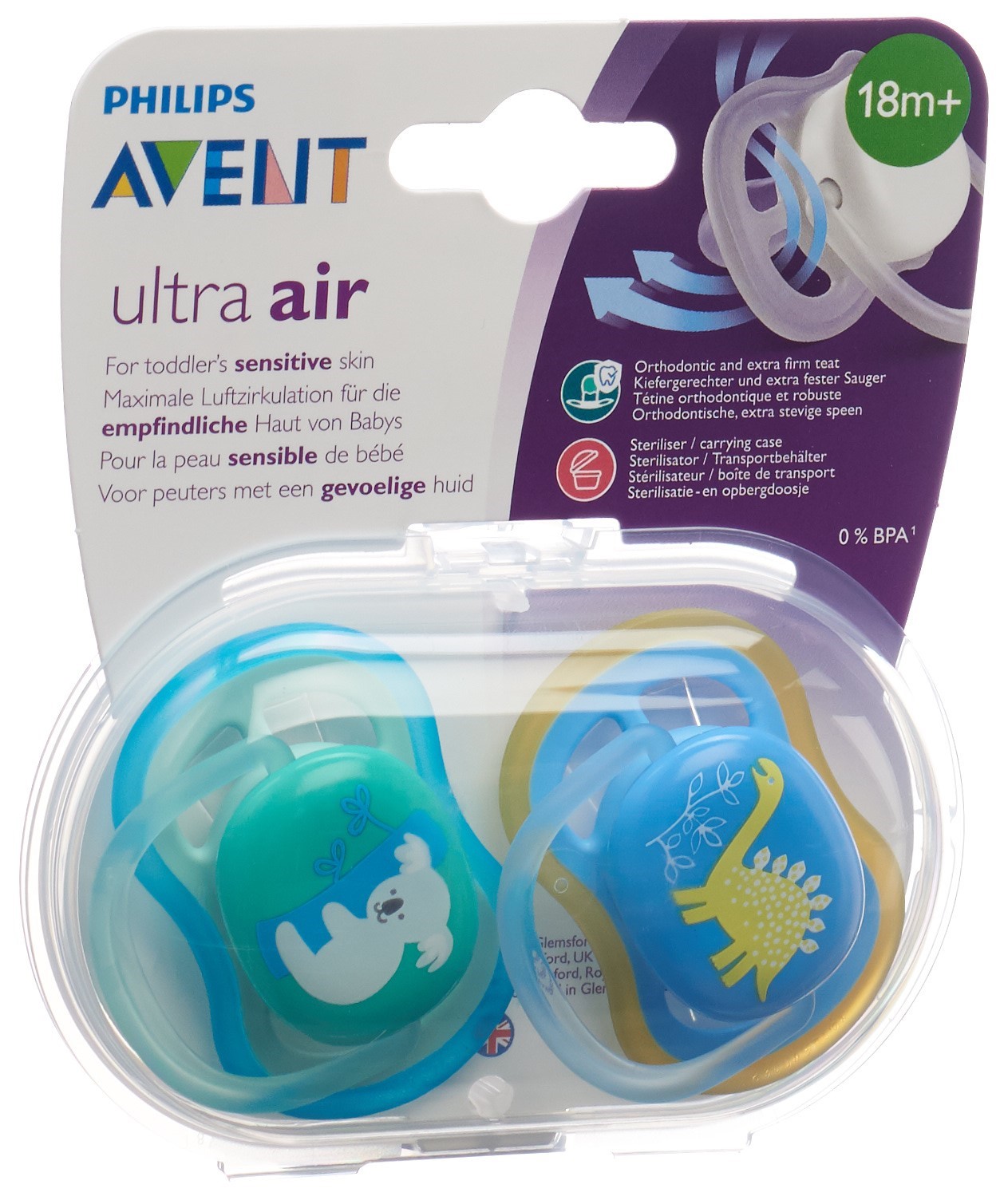 Philips Avent  Soother Ultra Air 18m+ dummy Boy Koala/Dino 2 pc