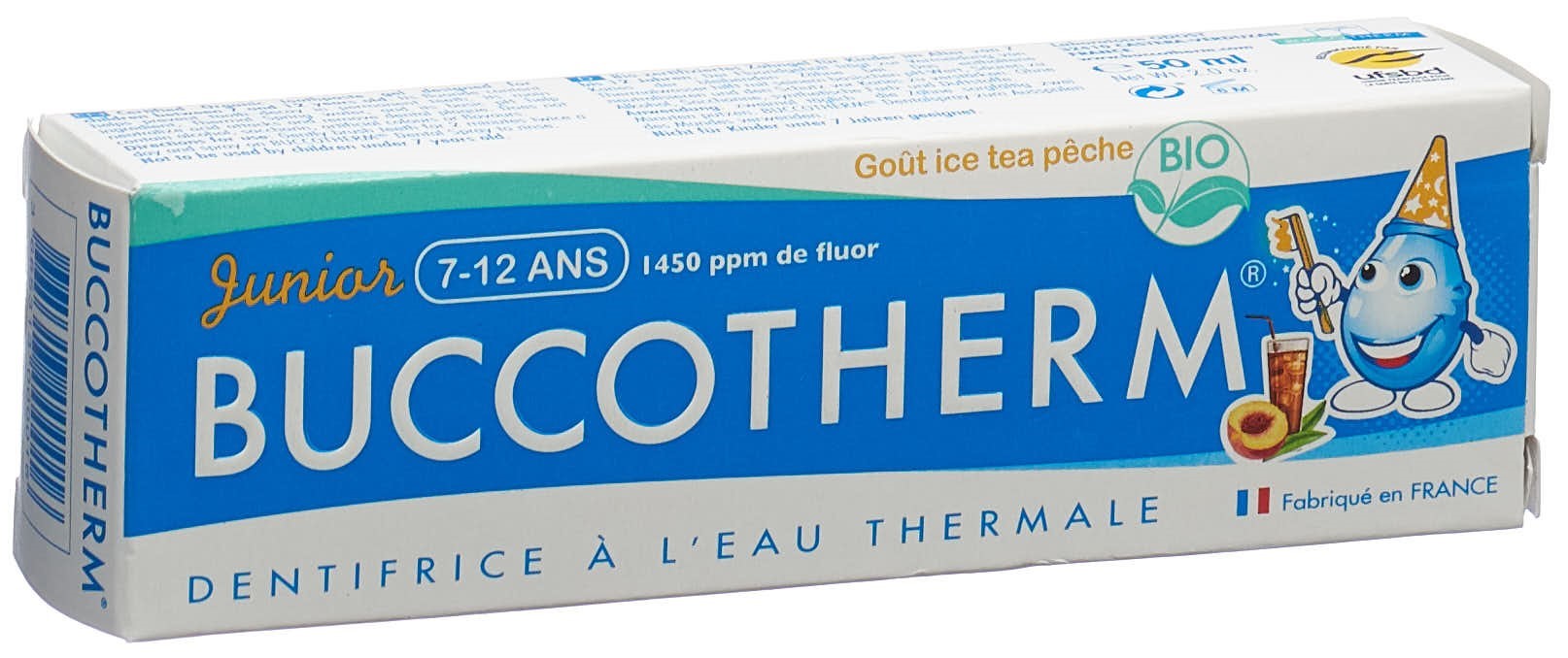 Buccotherm Zahnpasta 7-12 Jahre Eistee-Pfirsich BIO (mit Fluor) (50 ml)