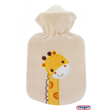 Wärmflasche aus Naturkautschuk mit Velourbezug 0.8l Giraffe