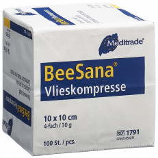 BeeSana Vlieskompressen 10x10cm 30 g/m2 unsteril ohne RX 4-fach