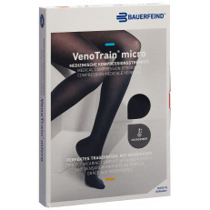 VenoTrain Micro MICRO A-G KKL2 L plus/long geschlossene Fussspitze schwarz Haftband Mikronoppen